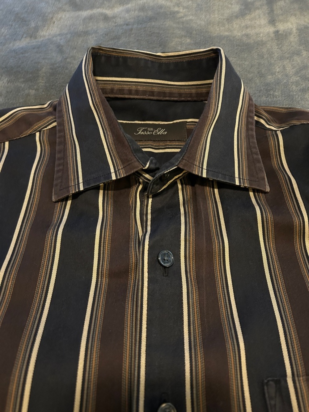 Tasso Elba Black, Brown & Cream Vertical Stripe Button-Down Shirt